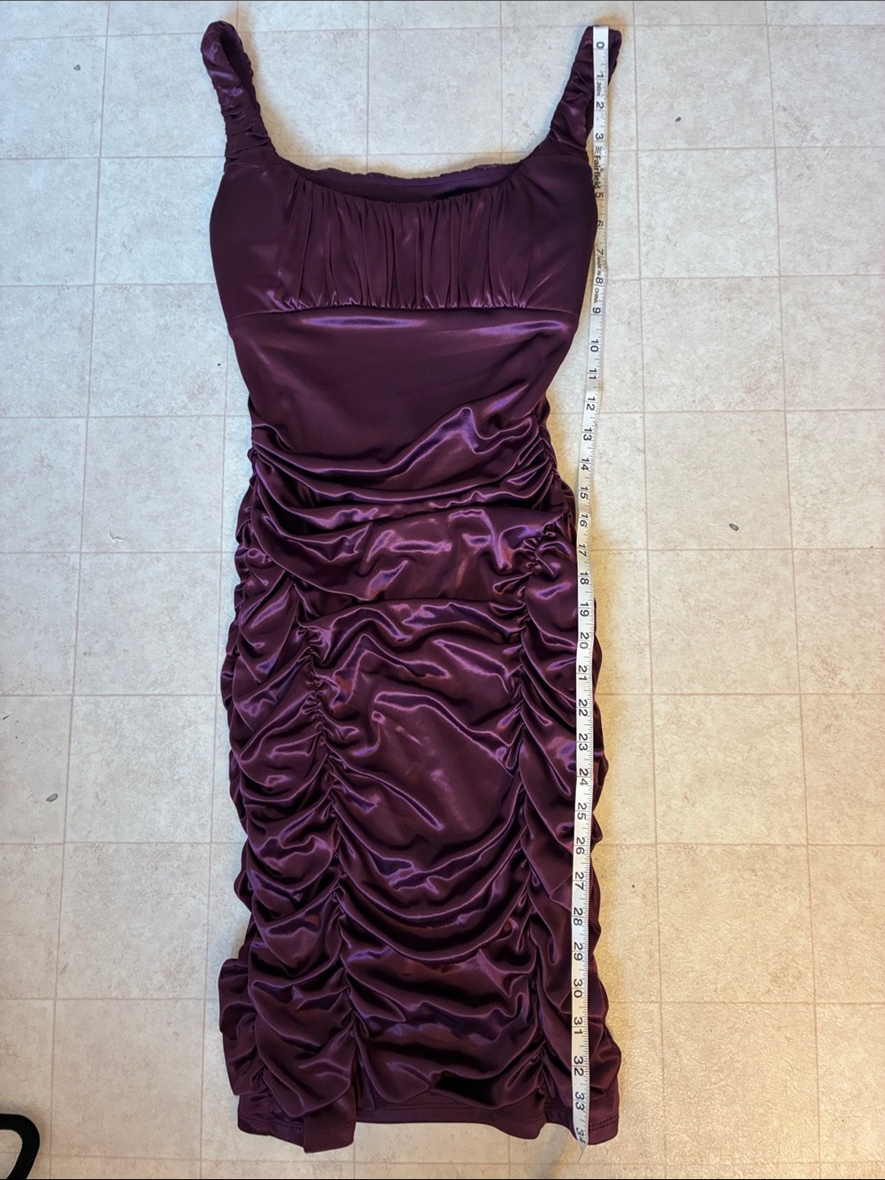 Ruby Rox Women’s Mini Dress Plum Small Ruched Satin Vintage Y2K HOMECOMING - Picture 5 of 5